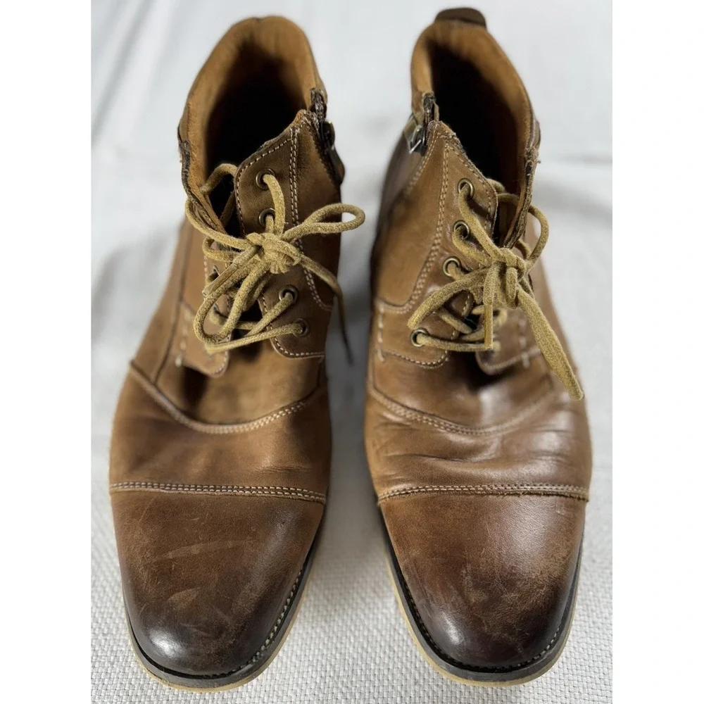 Steve Madden Boots Mens Size 9.5 Leather Jabbar Lace Up Zipper Casual‎ Shoes